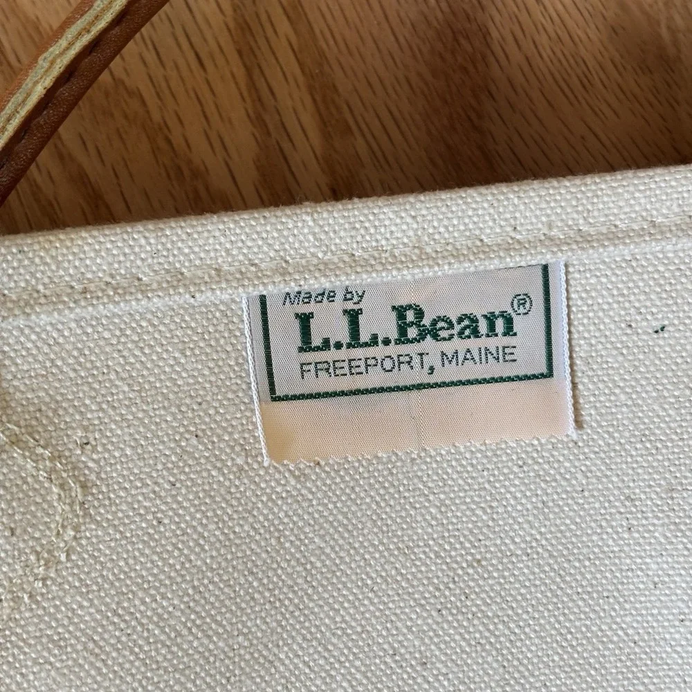 Vintage LL Bean Canvas Log Wood Carrier Leather Handles Freeport Maine 40x19.5